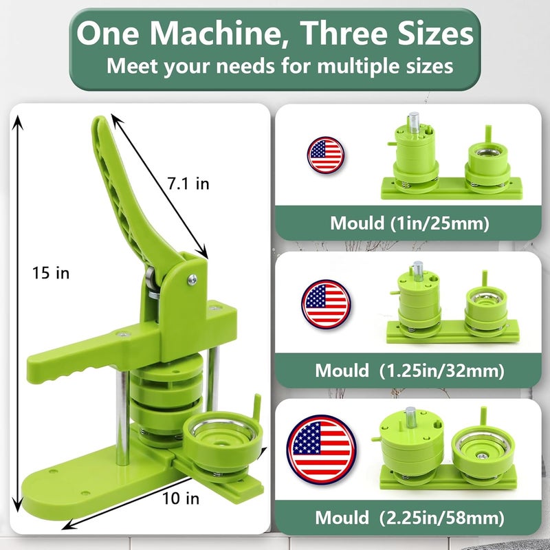 Happizza Button Maker Machine Multiple Sizes, Pin Maker Machine 1+1.25+2.25 inch, Interchangeable Button-Models Badge Button Press Machine with 300 Sets 25+32+58mm Button Maker Supplies&Circle Cutter - Image 2